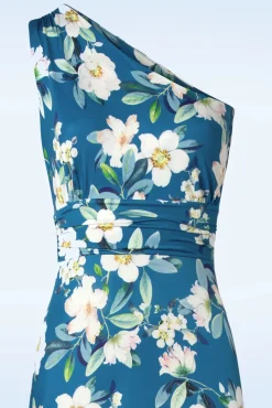 Olga Flowers One Shoulder Maxi Jurk In Blauw