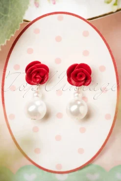 Oorbellen Met Roos En Parel In Ivoor