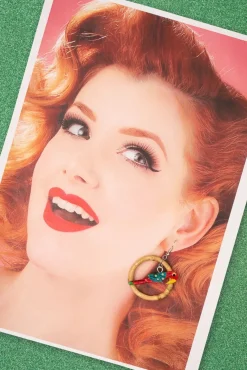 Papegaai Bamboe Oorringen In Rood