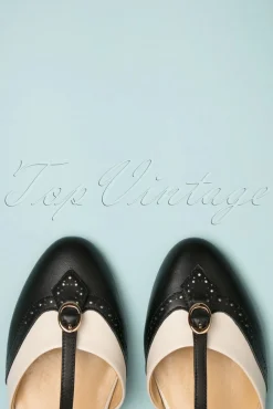 Parisienne T-Strap Flats In Zwart En Creme