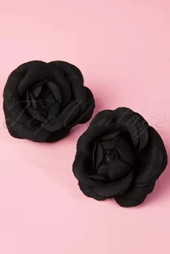 Pin-Up Paar Zwarte Bloem Haarclips