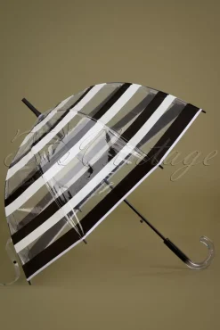 Rayures Transparent Dome Paraplu In Zwart En Wit