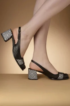 Rebeca Lederen Slingback Pumps In Zwart