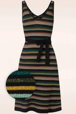 Riera Gestreepte Gebreide Jurk Met Diepe V-Hals In Zwart