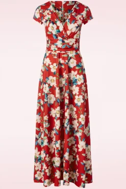 Rinda Bloemen Maxi Jurk In Warm Rood