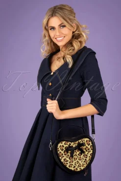Rockabilly Heart Handtas In Zwart En Leopard