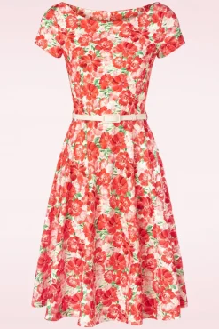 Ronanda Floral Swing Jurk In Wit En Rood