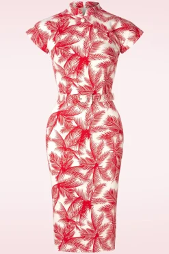 Ruby Palm Pencil Jurk In Wit En Rood