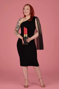 Sabrina Beaded Tulle Sash Pencil Jurk In Zwart