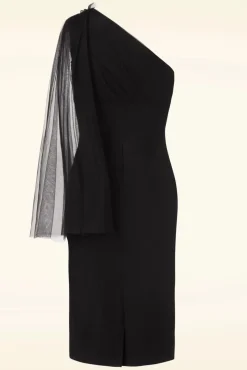 Sabrina Beaded Tulle Sash Pencil Jurk In Zwart