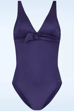 Satin Padded Badpak In Navy Blauw