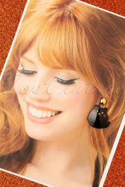 Schattige Kitty Oorbellen In Zwart En Goud