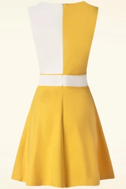 Sixties Contrast Jurk In Geel