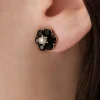 Small Jet Flower Stud Oorbellen In Zwart