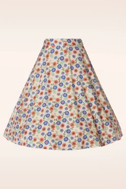 Sweet Floral Swing Rok In Creme