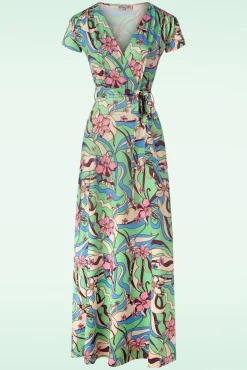 Swirly Maxi Jurk In Groen En Roze