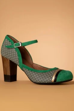 Tessy Suede Mary Jane Pumps In Groen En Zwart