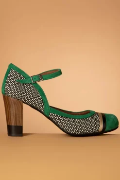 Tessy Suede Mary Jane Pumps In Groen En Zwart