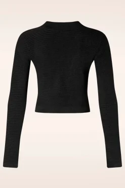 Textured Knit Crop Cardigan In Zwart