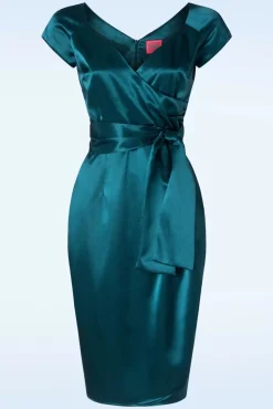 The Moira Satin Pencil Jurk In Teal