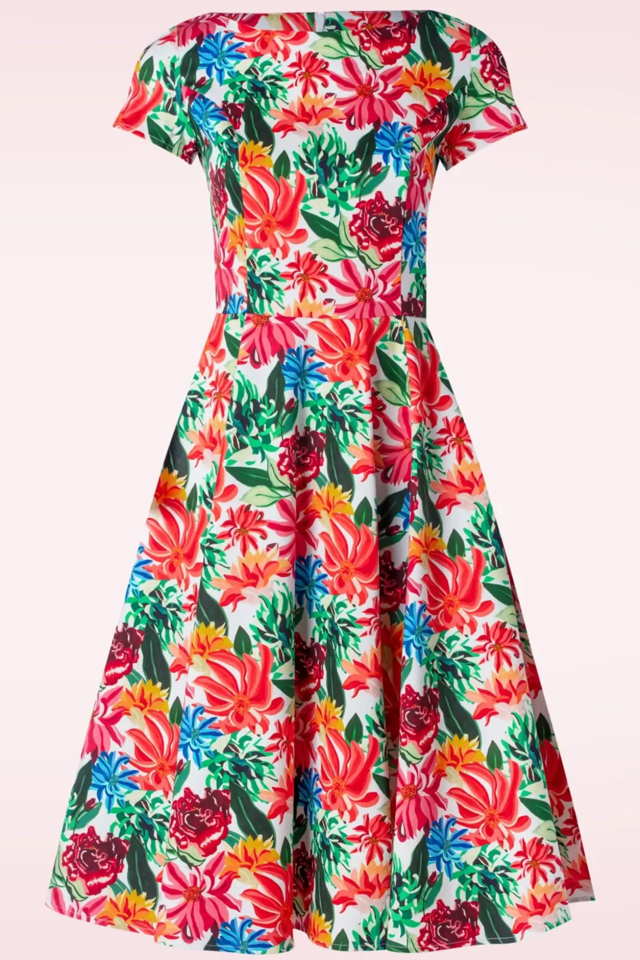 Topvintage Exclusive ~ Adriana Floral Swing Jurk Met Korte Mouwen In Multi