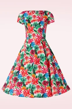 Topvintage Exclusive ~ Adriana Floral Swing Jurk Met Korte Mouwen In Multi
