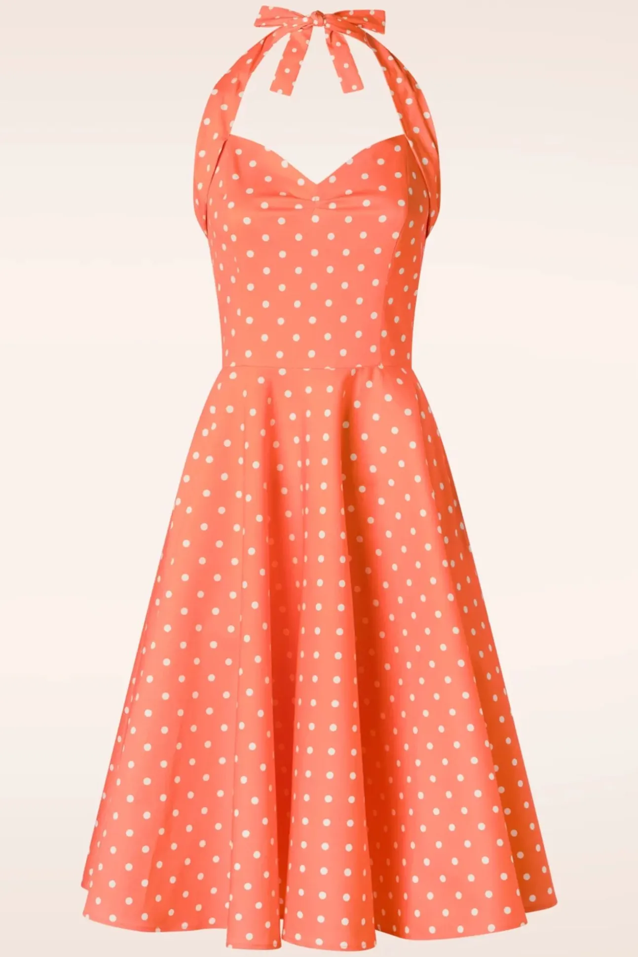 Topvintage Exclusive ~ Bettie Polka Dot Swing Jurk In Oranje