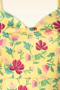 Topvintage Exclusive ~ Eliane Floral Swing Jurk In Lichtgeel