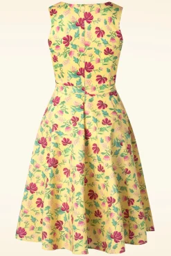 Topvintage Exclusive ~ Eliane Floral Swing Jurk In Lichtgeel
