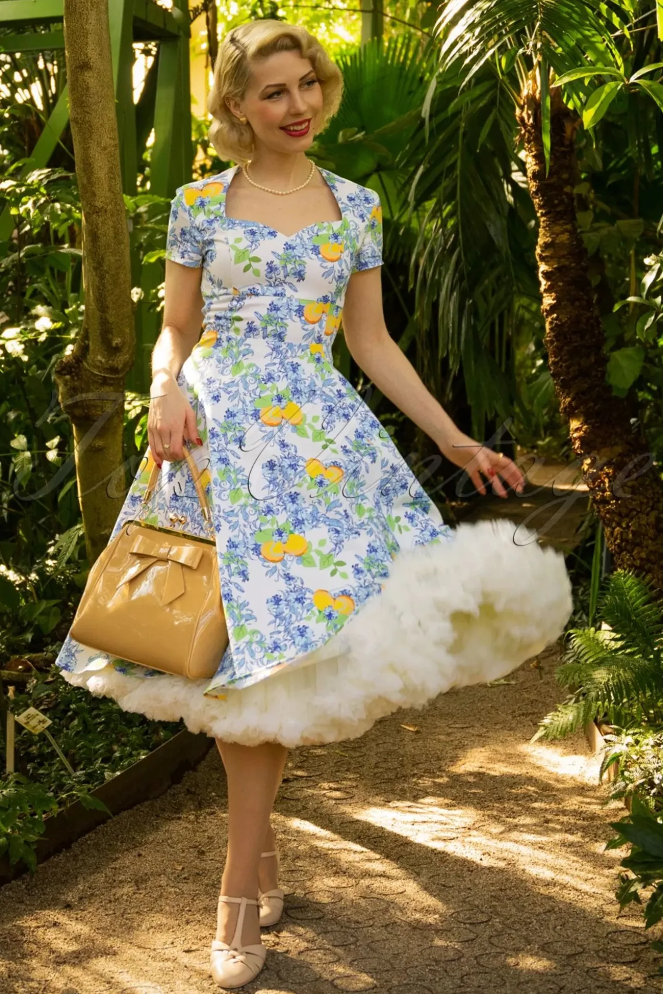 Topvintage Exclusive ~ Joliena Swingjurk In Wit En Blauw