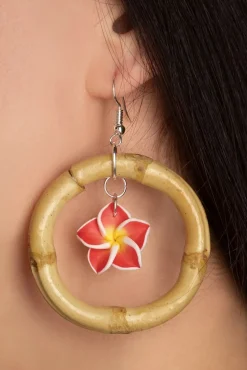 Tropical Flower Bamboe Hoop Oorbellen