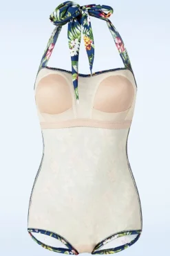 Tropical One Piece Halter Badpak In Blauw