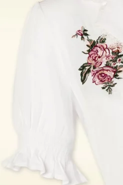 Vintage Geborduurde Bloemenblouse In Wit