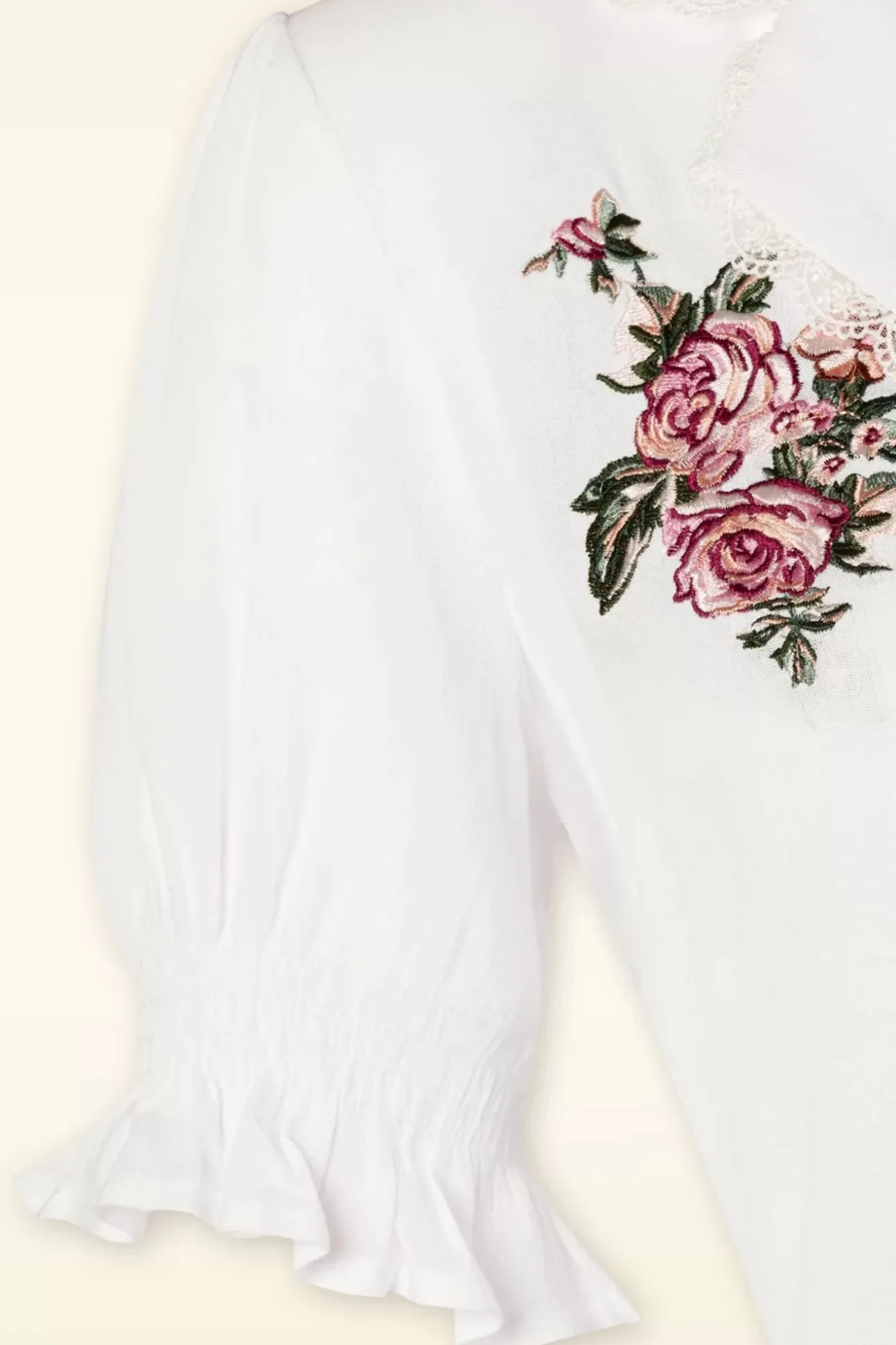 Vintage Geborduurde Bloemenblouse In Wit