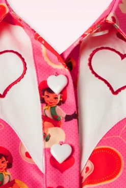 Western Print Tie Front Blouse In Roze