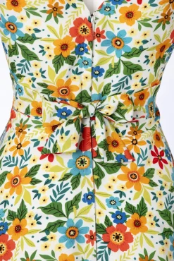 Wild Garden Swing Jurk In Gebroken Wit