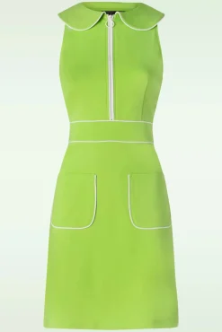 Zip Front Collared Sleeveless Jurk In Groen